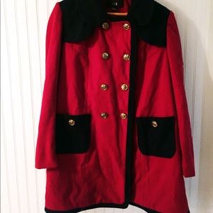 Red & Navy Nautical Forever 21 Wool Winter Jacket